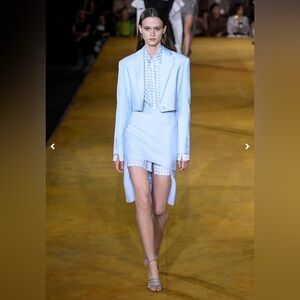 NWT Burberry blue suit wool step-through blazer sz2 pencil skirt sz 4 wool $3700